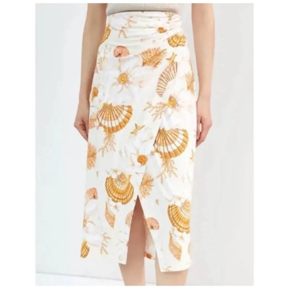 NEW ANTHROPOLOGIE FARM RIO Faux-Wrap White Getaway Midi Skirt - Picture 1 of 2
